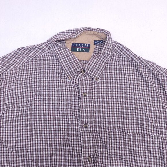 Trader Bay Tartan Flannel Long Sleeve Button Up Shirt Mens Size XL Maroon White - Picture 1 of 10